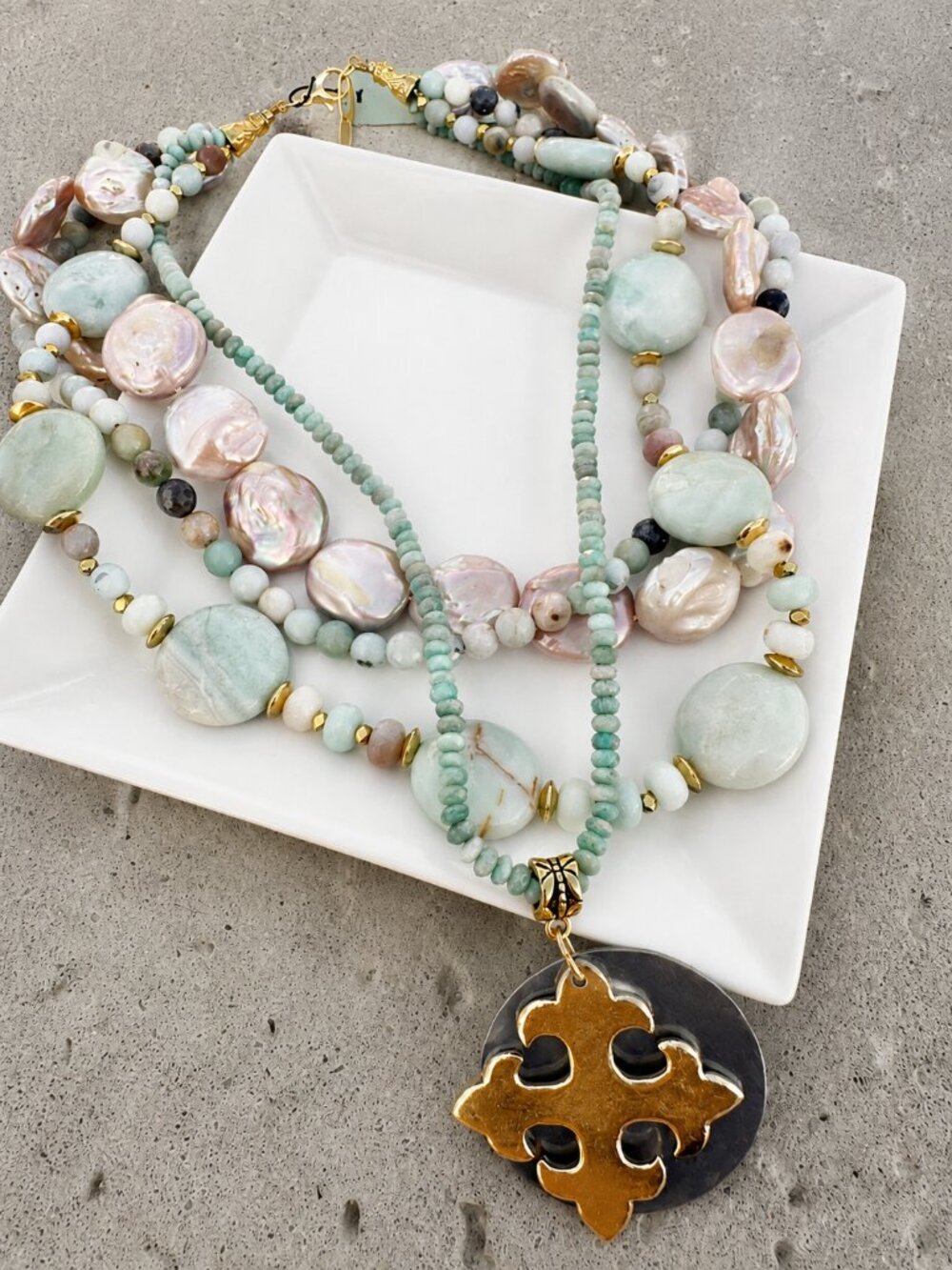 Earthbound! Julio Designs Blue Heron Amazonite Layered Necklace – Multi-Strand G